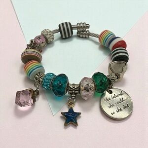 3/$18 Colorful Beaded Memory Wire Charm Bracelet